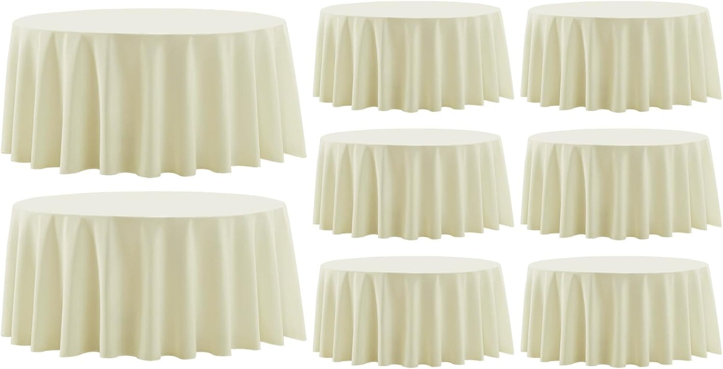 8 Pack Ivory Round Tablecloths 120 Inch for Dining Tables | Washable Decorative Linen Polyester Table Cover for Banquets Buffets Parties and Weddings