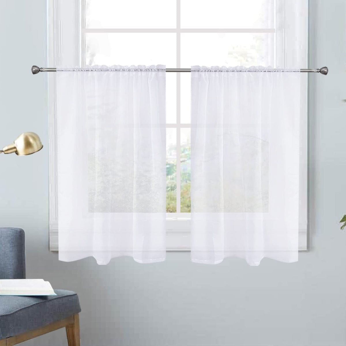 SpaceDresser Basic Rod Pocket Sheer Voile Window Curtain Panels White 1 Pair 2 Panels 52 Width 84 Inch Long for Kitchen Bedroom Children Living Room Yard(White,52 W x 84 L)
