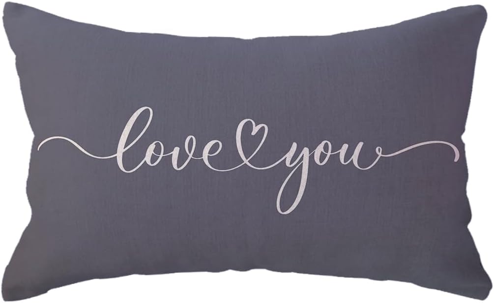 Love Lumbar Throw Pillow Covers - Couples Gift for Anniversary/Wedding/Engagement, Valentine's Day Quote Pillow Cases - 12 x 20 Inch for Sofa/Bed/Couch (Black)