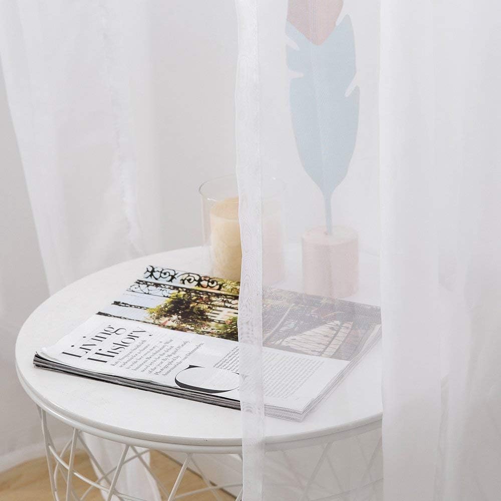 MIULEE 2 Panels White Sheer Curtains for Living Room 54 X 84 Inches | Window, Solid Color, Elegant Window Voile Panels, Bedroom, Living Room, Drapes, Treatment