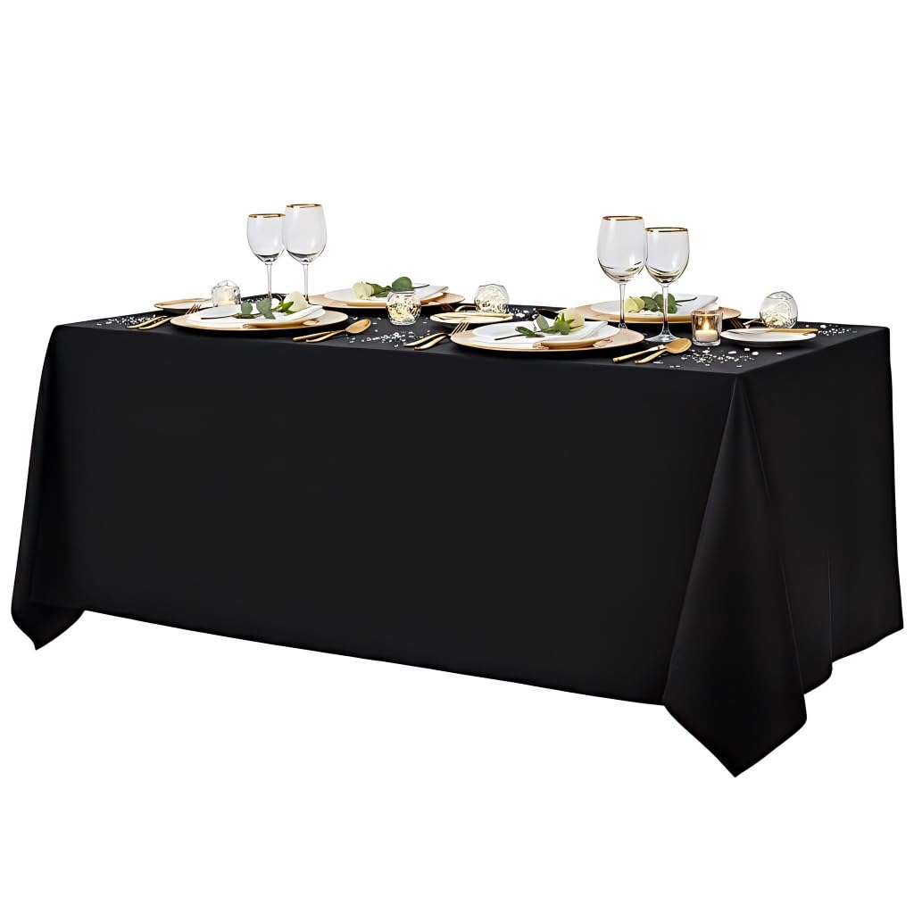 Surmente 10 Pack 90x132 Inch Black Tablecloth for 6-8 Foot Rectangle Tables | Dining Table Cover Protector, Wrinkle Free, Washable Polyester Fabric, 6ft Table Cloth for Wedding, Banquet, Restaurant