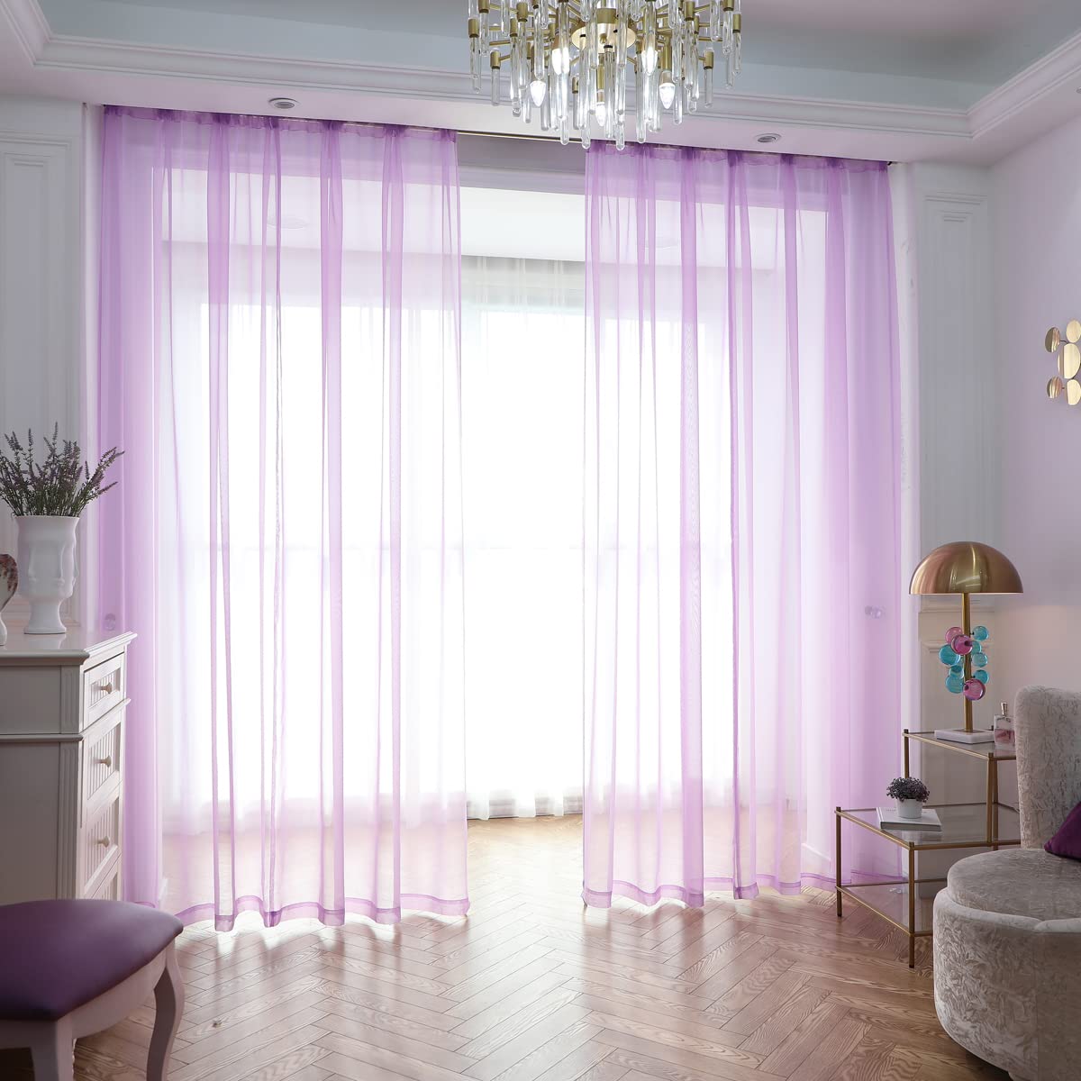 PHILEASY Window Sheer Curtains 84 Inches Long 2 Panels White Sheer Curtain Clear Transparent Basic Rod Pocket Panel 15 Colors 10 Size for Bedroom Living Room Yard Kitchen