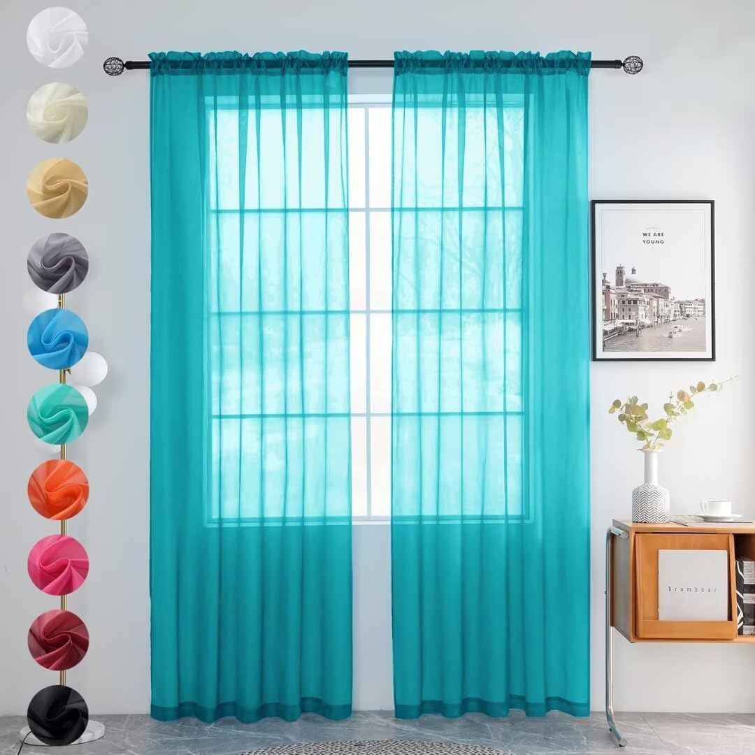 youleyar Solid Sheer Rod Pocket Curtain Voile Draperies 2 Panels White Beige Black Grey Coffee 52 Inch Width 84 Inch Long 1 Pair for Kitchen Bedroom Children Living Room Yard (Ivory,52W ｘ 84L)