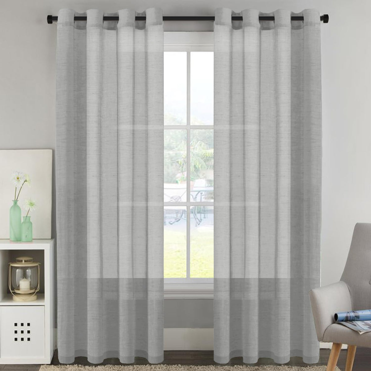 H.VERSAILTEX Natural Linen Sheer Curtains Flax Linen Blended Curtain Panels Living Room, Nickel Grommet Semitransparent Semi-Sheer Soft Privacy Drapes, Natural, 84 inches Long 2 Panels