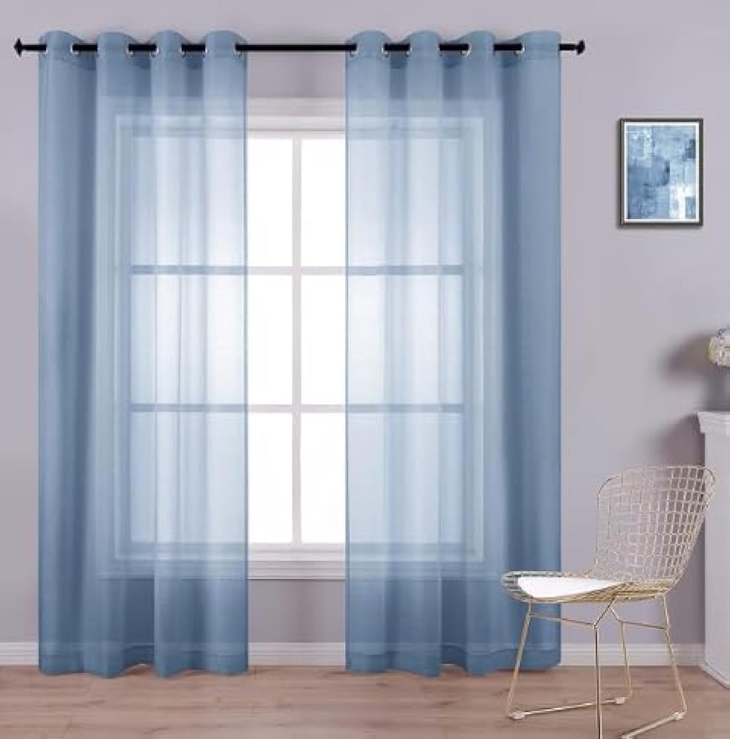 White Sheer Curtains 84 Inches Long Set 2 Panels Grommet Pair Faux Linen Semi Transparent Drape Tulle Gauze Voile Window Sheer Curtains for Bedroom Living Room Dining Wide 52 Length Solid Pack