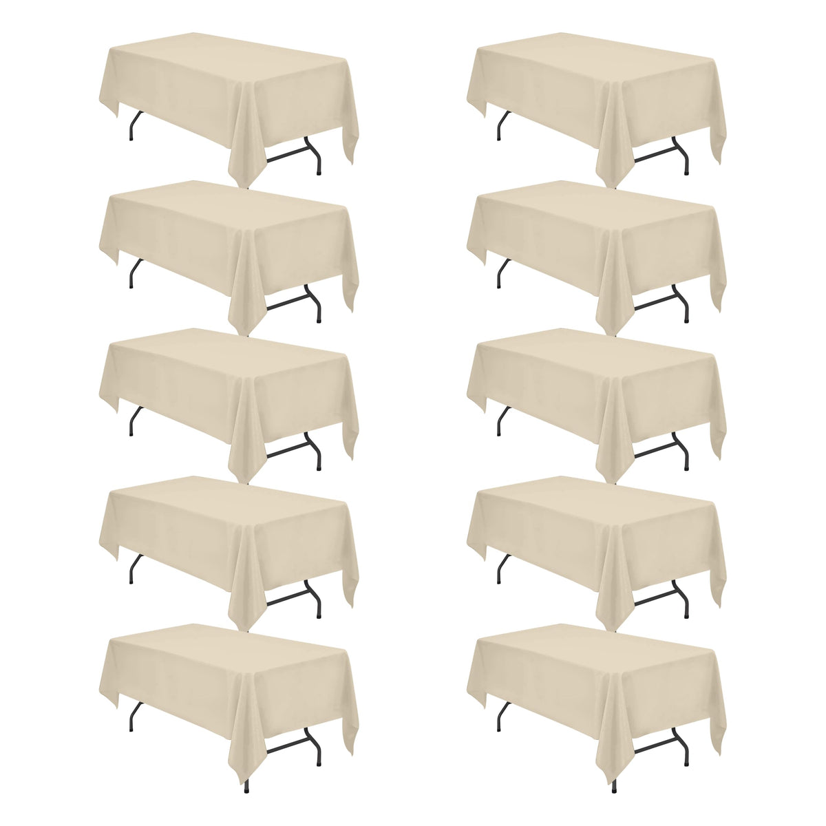 BRILLMAX 6 Pack Ivory Tablecloths 90x132 Inch for 6ft Rectangle Tables | 150 GSM Polyester Fabric, Floor Length Drop, Water, Stain & Wrinkle Resistant Cloth Cover for Wedding Reception Banquet Party