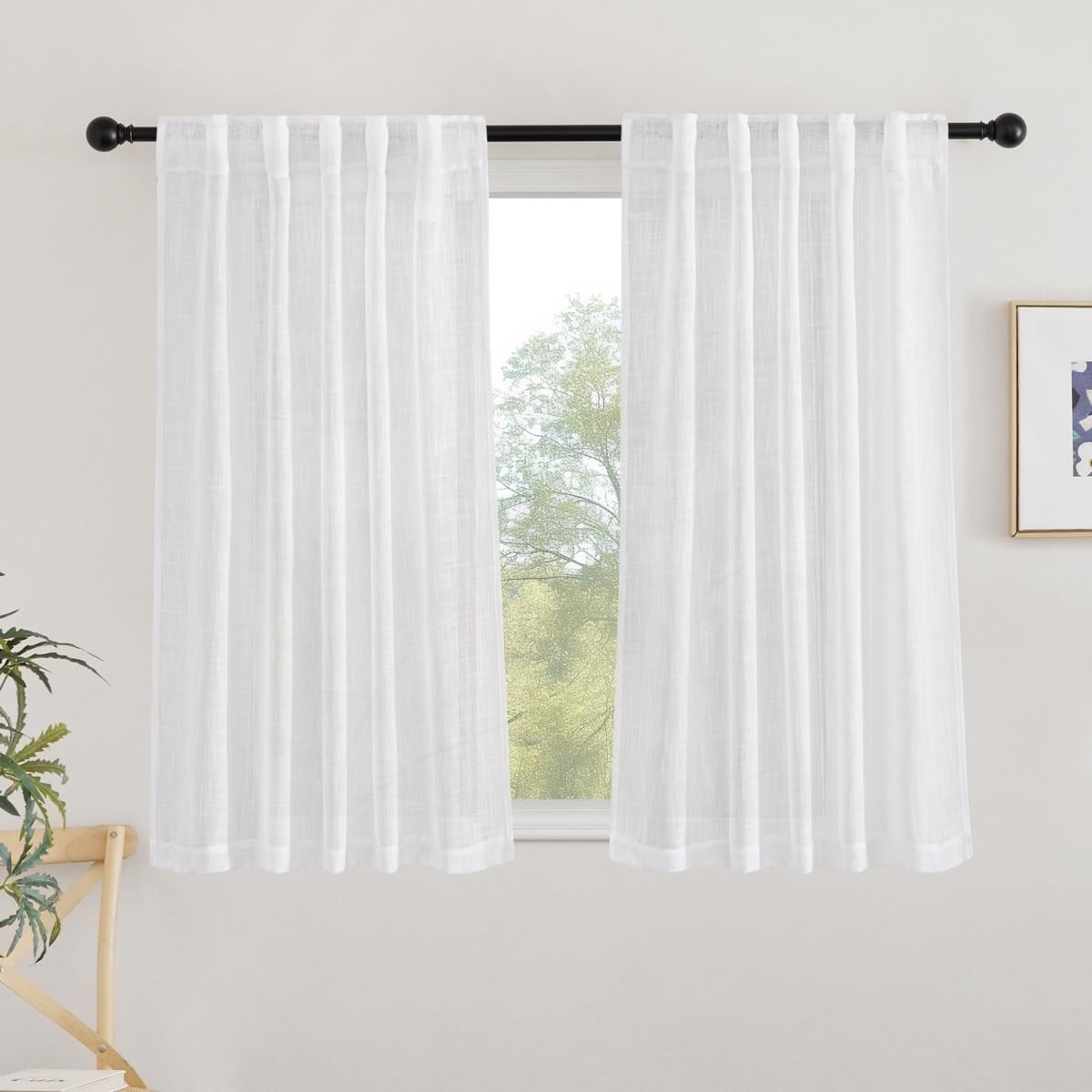 NICETOWN White Linen Sheer Curtains and Drapes 84 inches Long, Rod Pocket & Back Tab semitransparent with Light Through Vertical Window Treatments for Sliding Glass Door & Living Room, 52"W, Set of 2
