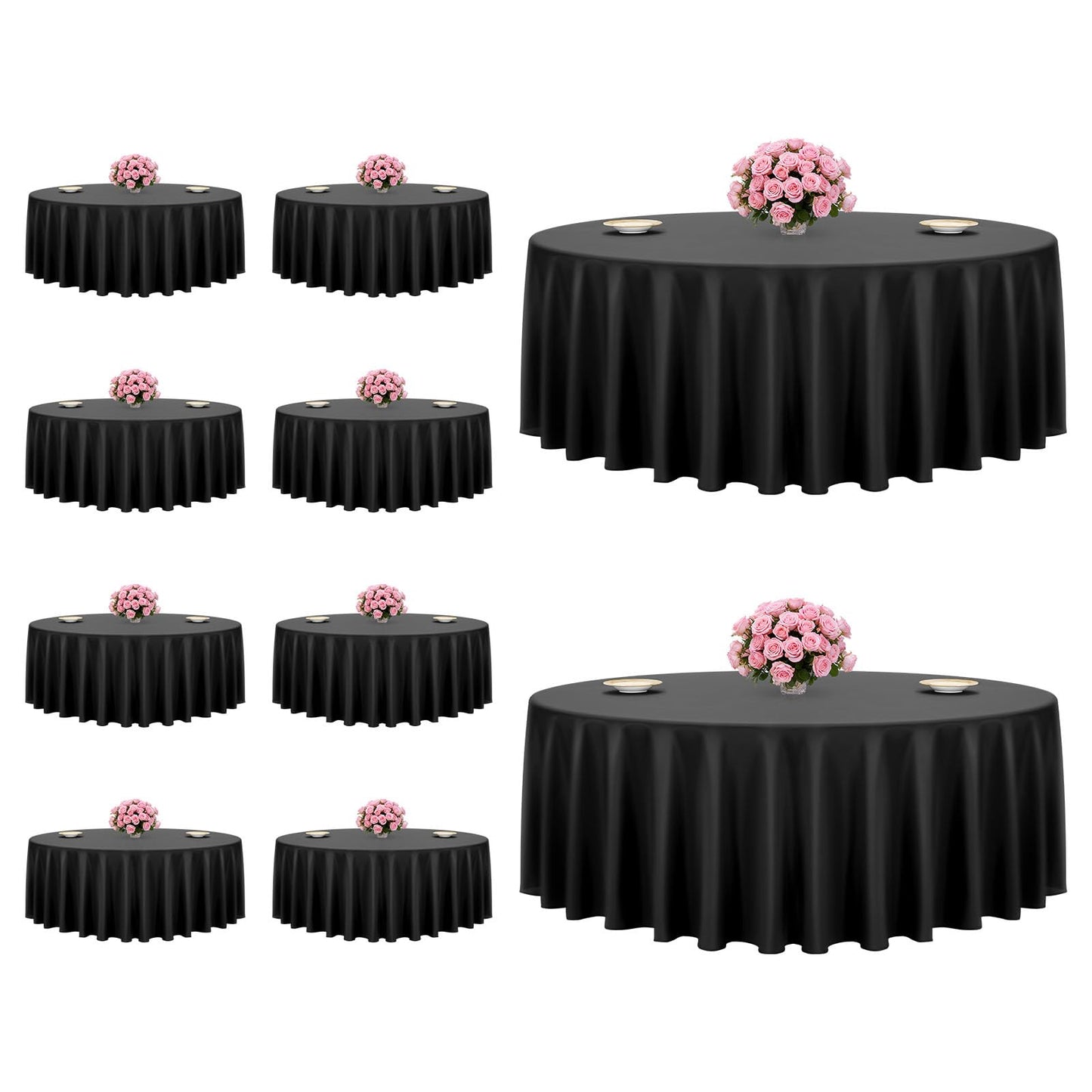 VEVOR White Round Tablecloths 10 Pack, 132 Inches in Diameter, Stain- & Wrinkle- Resistant, Machine Washable Table Clothes, Polyester Fabric Table Covers for Wedding, Party, Banquet, Formal Events
