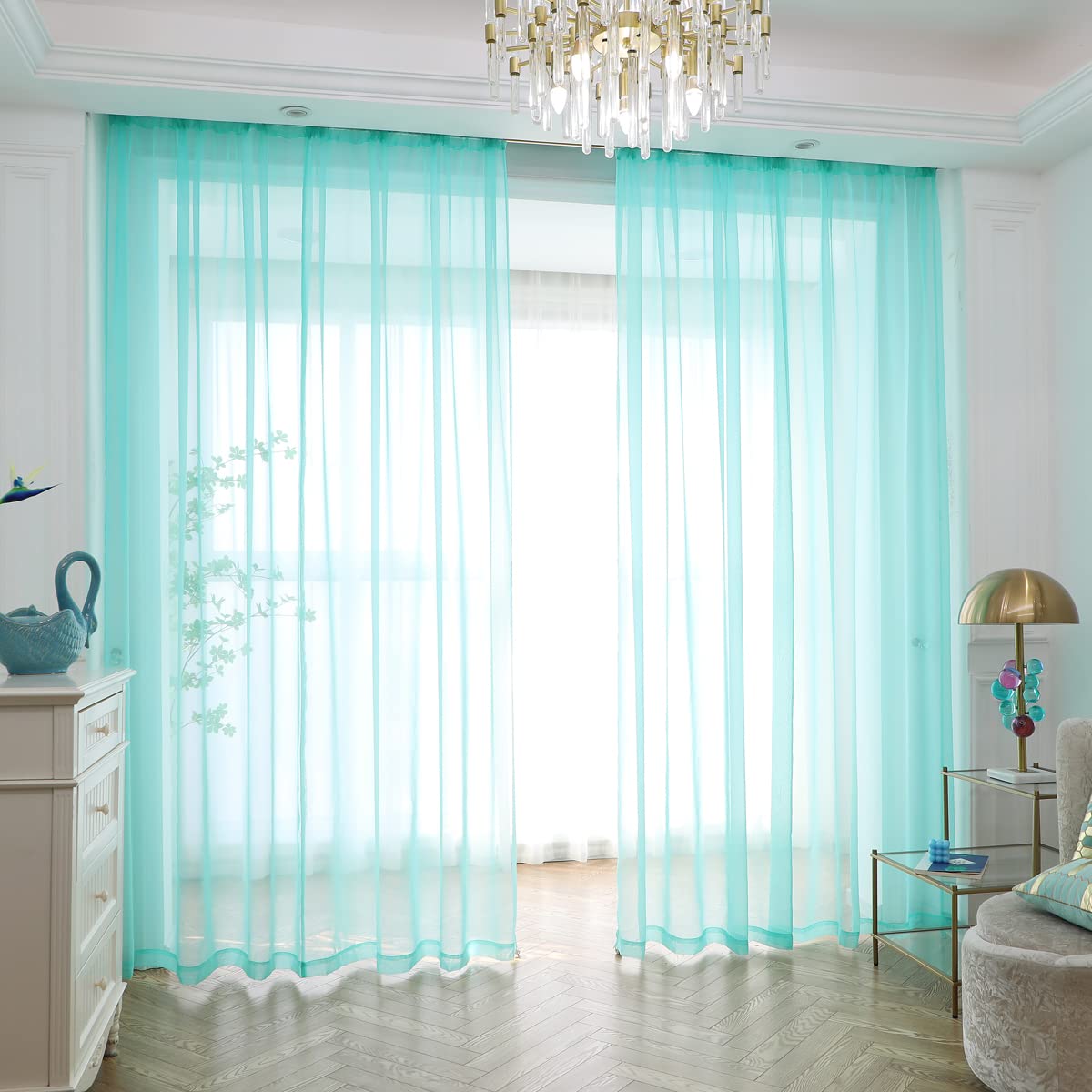 PHILEASY Window Sheer Curtains 84 Inches Long 2 Panels White Sheer Curtain Clear Transparent Basic Rod Pocket Panel 15 Colors 10 Size for Bedroom Living Room Yard Kitchen
