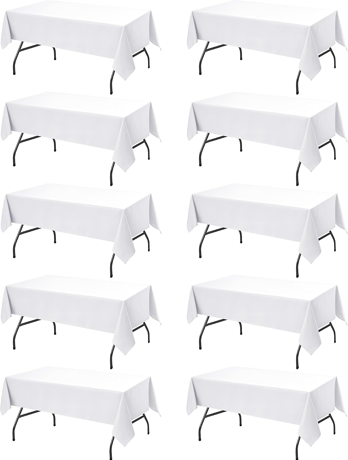 10-Pack White Tablecloths for Rectangle Tables, 60 x 102 Inches | Stain-Resistant Polyester Fabric for 6 Foot Tables - Washable Table Covers for Weddings, Banquets, Birthday, Parties, Events
