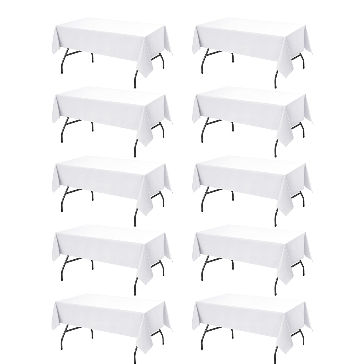 10-Pack White Tablecloths for Rectangle Tables, 60 x 102 Inches | Stain-Resistant Polyester Fabric for 6 Foot Tables - Washable Table Covers for Weddings, Banquets, Birthday, Parties, Events