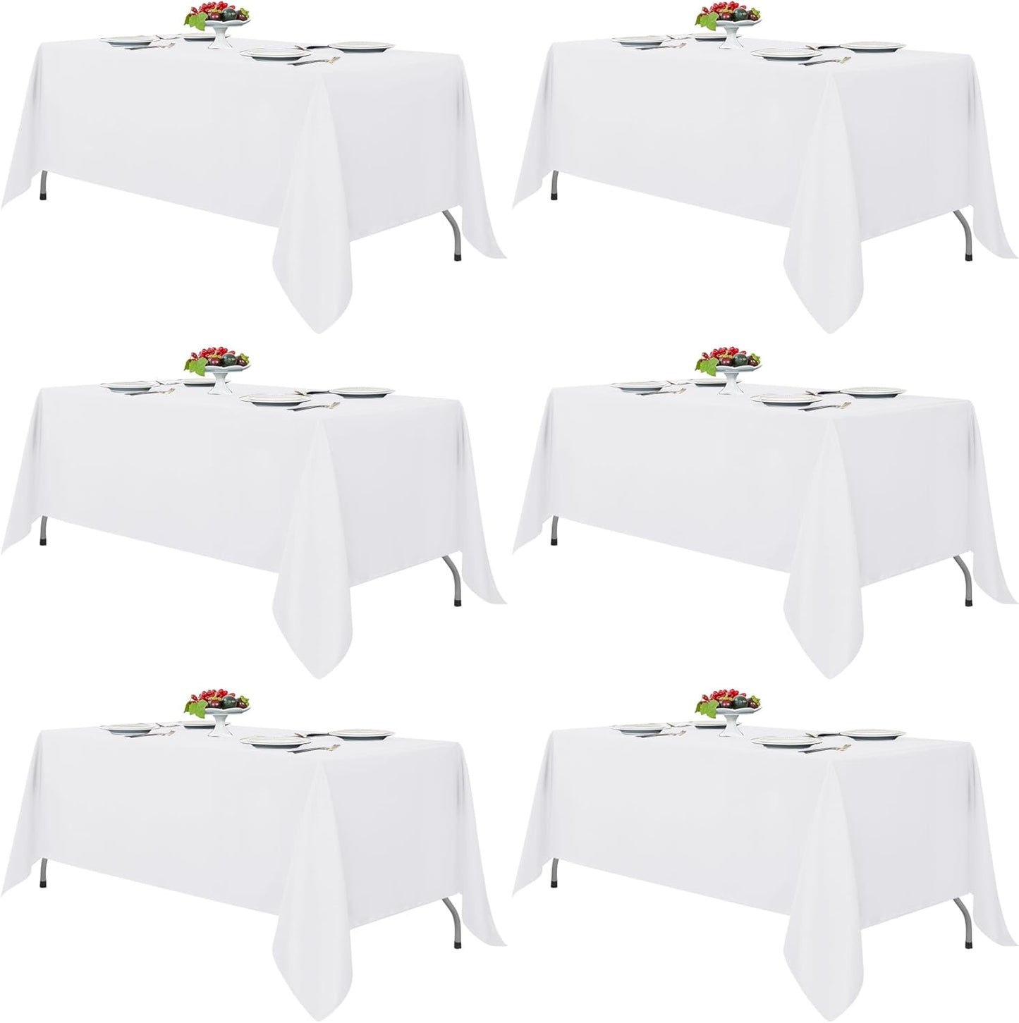 Fitable 6 Pack White Table Cloths 70x120 Inch for 6-8 Ft Rectangle Tables | Stain & Wrinkle Resistant, Washable Polyester Covers for Wedding Party Dining Banquet Event Catering Reception
