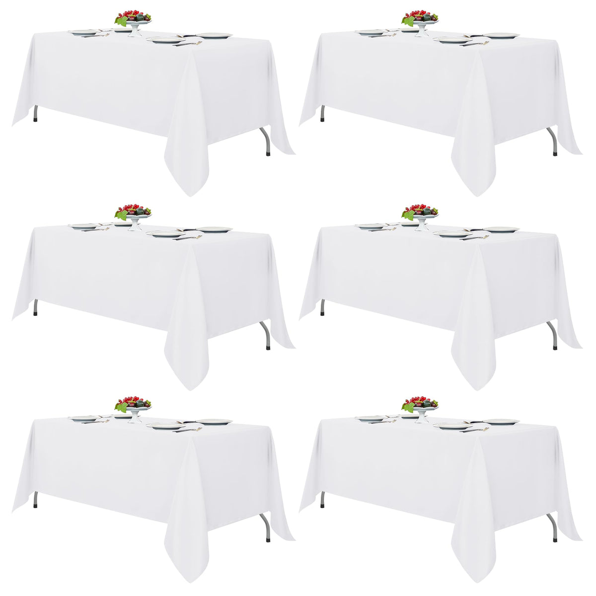 Fitable 6 Pack White Table Cloths 70x120 Inch for 6-8 Ft Rectangle Tables | Stain & Wrinkle Resistant, Washable Polyester Covers for Wedding Party Dining Banquet Event Catering Reception