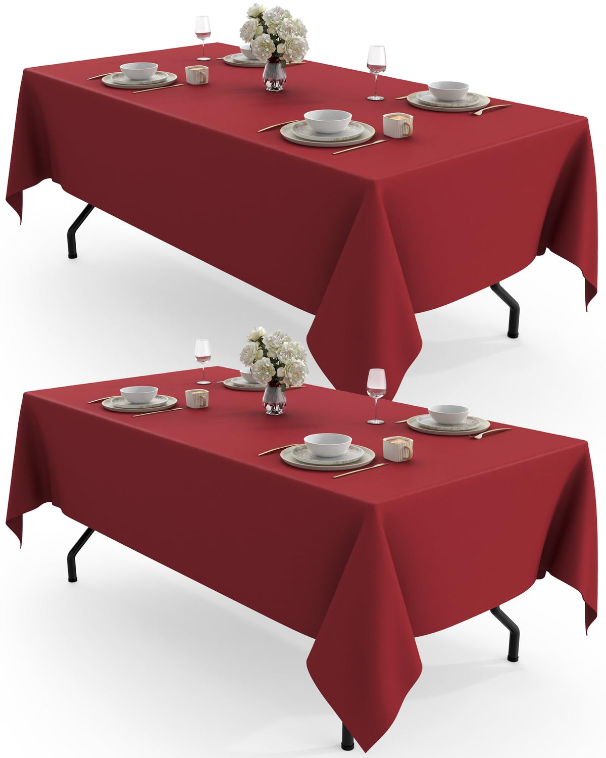 Pureegg Polyester Tablecloth 60" x 102" Reusable Washable 2 Pack White | Durable, Rectangle, for Outdoor Party, Picnic, Wedding, Banquet, Birthday