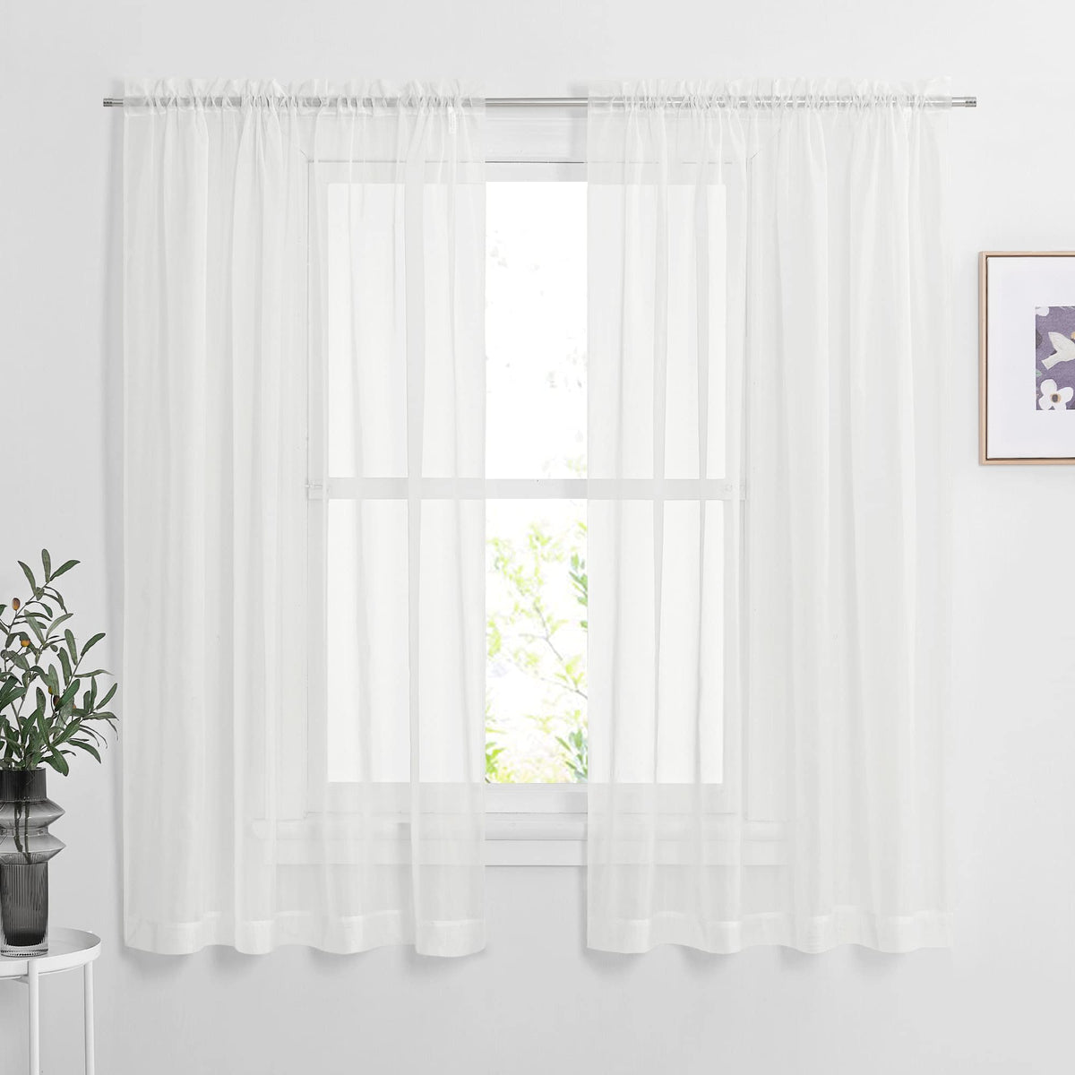 NICETOWN White Sheer 96 inches Long Curtains for Living Room, Rod Pocket Lightweight Drapes Voile Sheer Air & Breathable Window Treatments for Bedroom, W42 x L96, 2 Panels