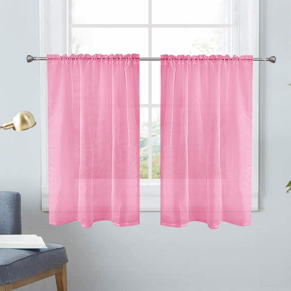 SpaceDresser Basic Rod Pocket Sheer Voile Window Curtain Panels White 1 Pair 2 Panels 52 Width 84 Inch Long for Kitchen Bedroom Children Living Room Yard(White,52 W x 84 L)