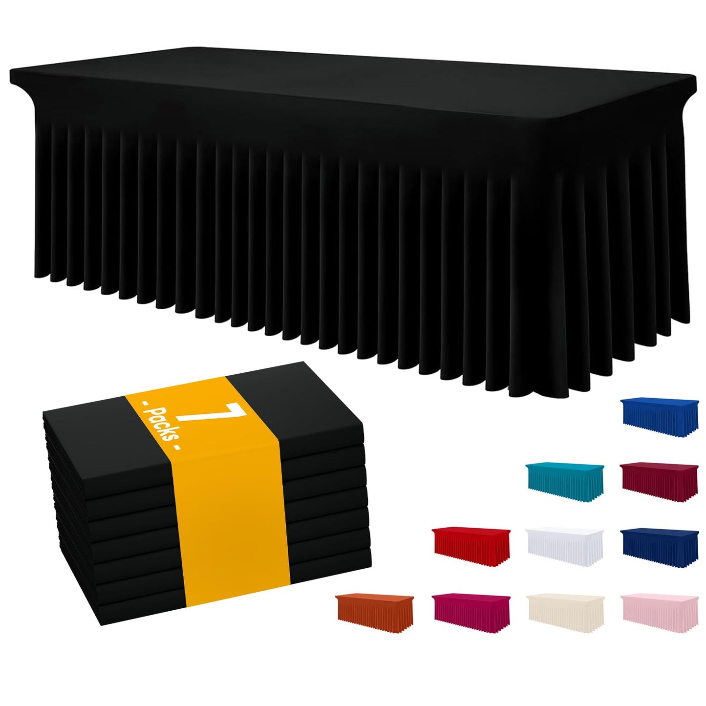 Smiry Spandex Elastic Fitted Table Cloth Skirt for 6FT Rectangle Table | Stretch Washable Table Cloth, Banquet Table Cover for Wedding, Party, Indoor & Trade Shows, (Black, 72Lx30Wx30H)