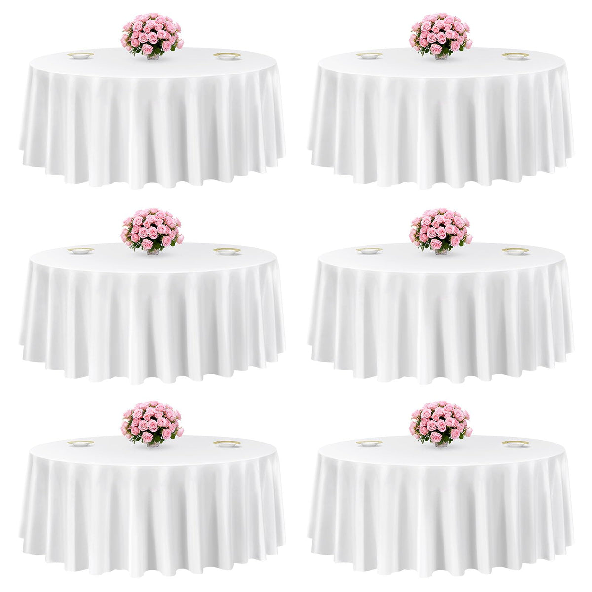 VEVOR White Round Tablecloths 10 Pack, 132 Inches in Diameter, Stain- & Wrinkle- Resistant, Machine Washable Table Clothes, Polyester Fabric Table Covers for Wedding, Party, Banquet, Formal Events