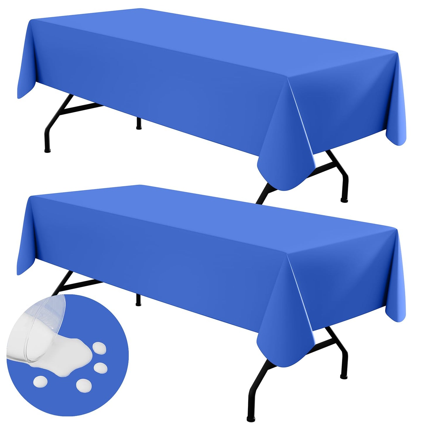 Round Navy Blue Vinyl Waterproof Tablecloth with Flannel Backed | Spillproof Wipe Clean Table Cloth, Plastic Flannel Backing for Dining, Buffet Parties Picnic Camping, 60"