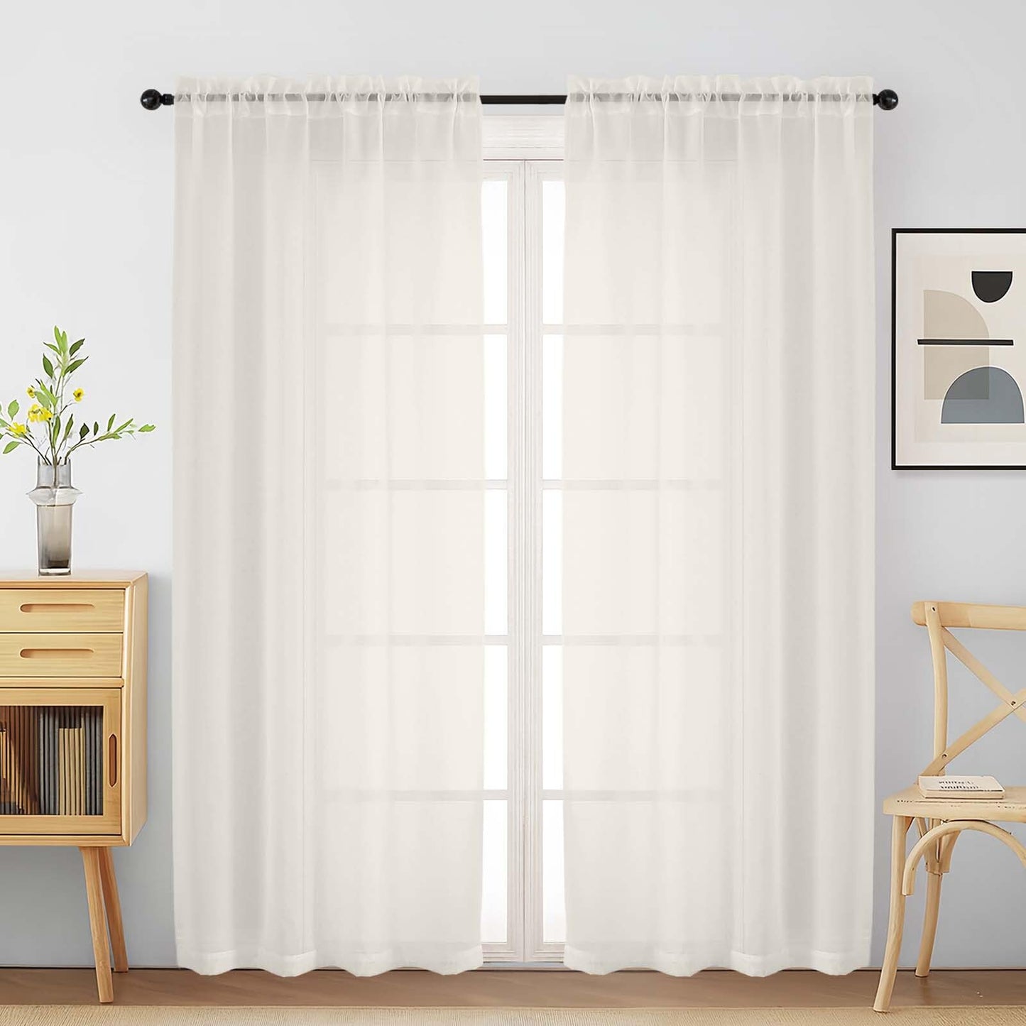 Purple Window Sheer Curtains 54 inch Length, Soft Airy Light Filtering Sheer Curtain 2 Panels Set, Dual Rod Pocket Gauze Purple Drapes for Living Room Bedroom, 2x42Wx54L Inches