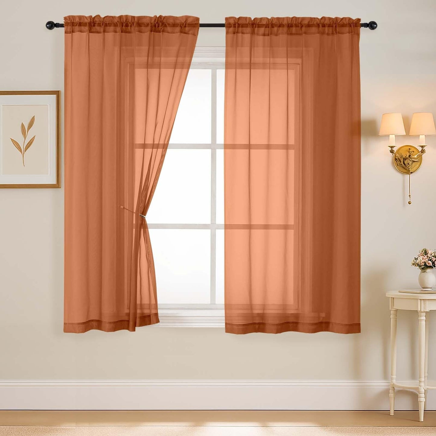 Purple Window Sheer Curtains 54 inch Length, Soft Airy Light Filtering Sheer Curtain 2 Panels Set, Dual Rod Pocket Gauze Purple Drapes for Living Room Bedroom, 2x42Wx54L Inches