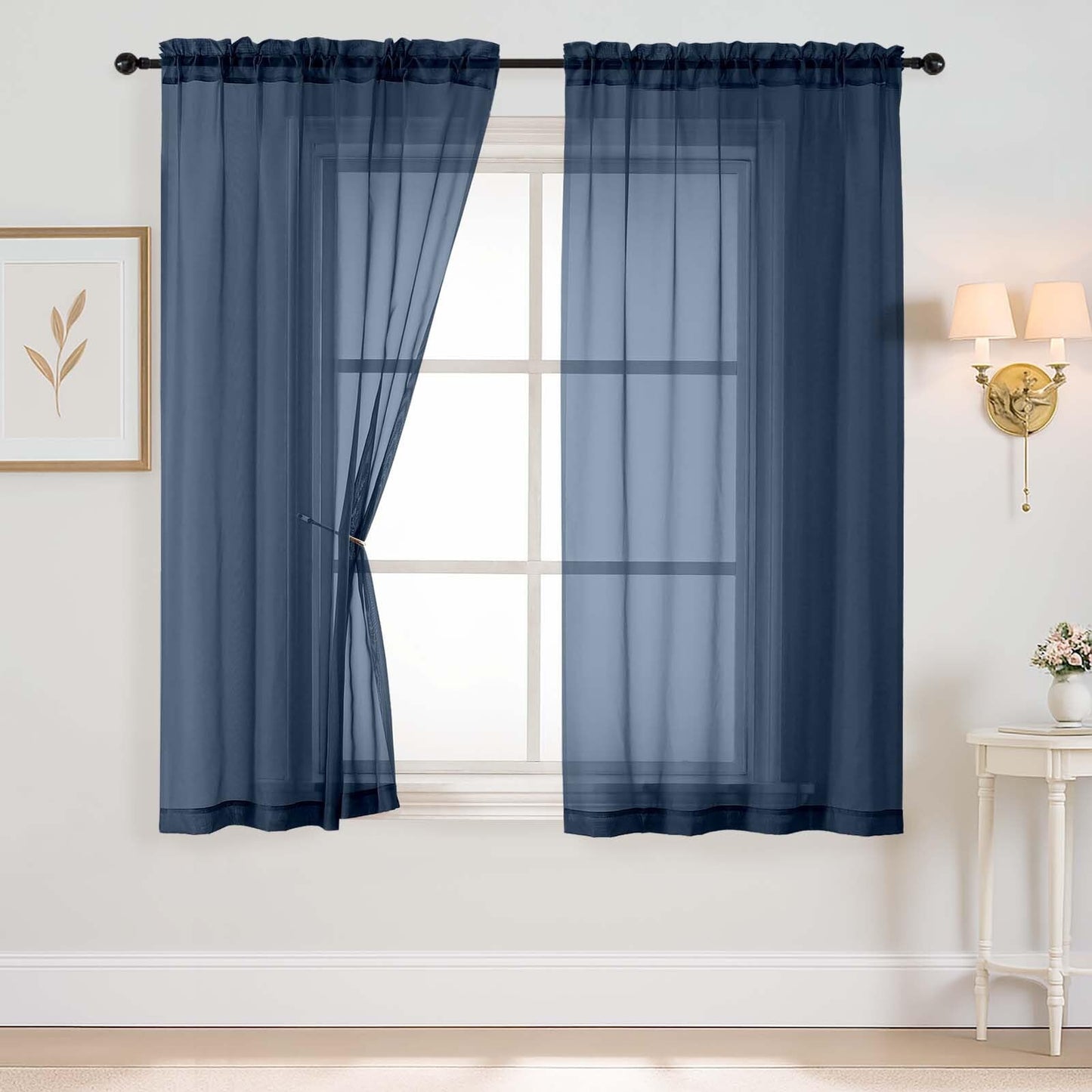 Purple Window Sheer Curtains 54 inch Length, Soft Airy Light Filtering Sheer Curtain 2 Panels Set, Dual Rod Pocket Gauze Purple Drapes for Living Room Bedroom, 2x42Wx54L Inches