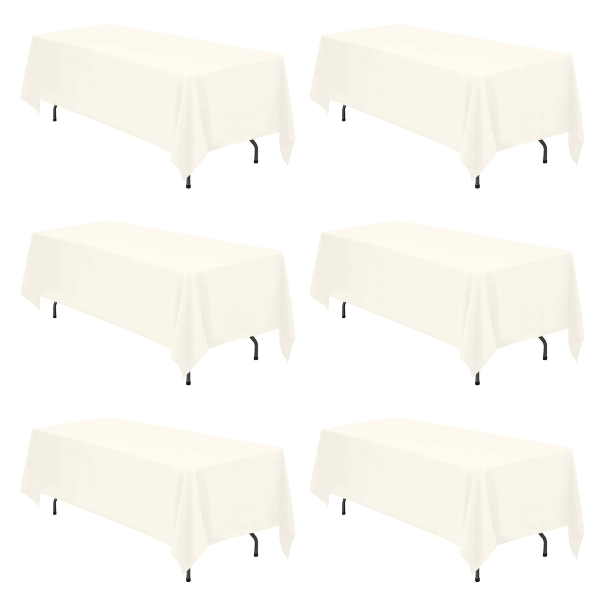 BRILLMAX 6 Pack Ivory Tablecloths 90x132 Inch for 6ft Rectangle Tables | 150 GSM Polyester Fabric, Floor Length Drop, Water, Stain & Wrinkle Resistant Cloth Cover for Wedding Reception Banquet Party