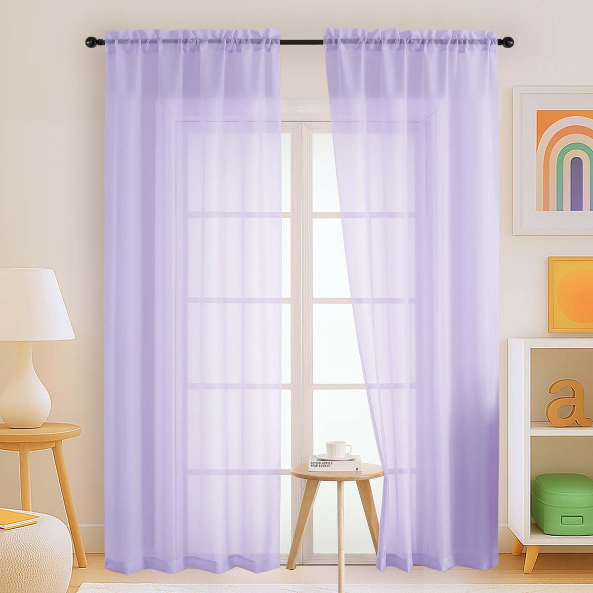 Purple Window Sheer Curtains 54 inch Length, Soft Airy Light Filtering Sheer Curtain 2 Panels Set, Dual Rod Pocket Gauze Purple Drapes for Living Room Bedroom, 2x42Wx54L Inches