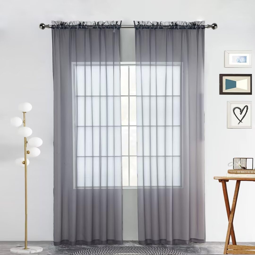 SpaceDresser Basic Rod Pocket Sheer Voile Window Curtain Panels White 1 Pair 2 Panels 52 Width 84 Inch Long for Kitchen Bedroom Children Living Room Yard(White,52 W x 84 L)