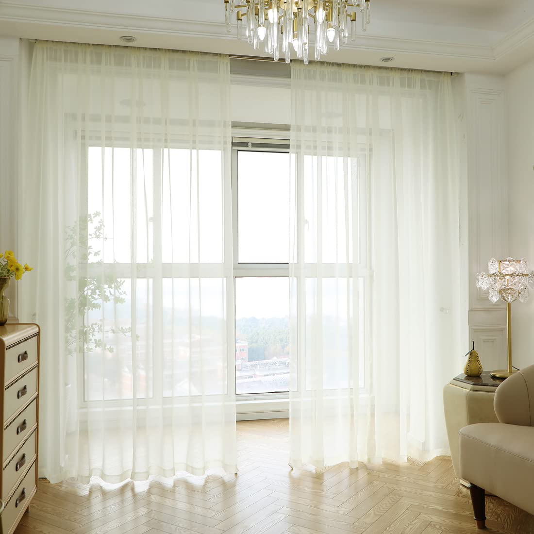 PHILEASY Window Sheer Curtains 84 Inches Long 2 Panels White Sheer Curtain Clear Transparent Basic Rod Pocket Panel 15 Colors 10 Size for Bedroom Living Room Yard Kitchen