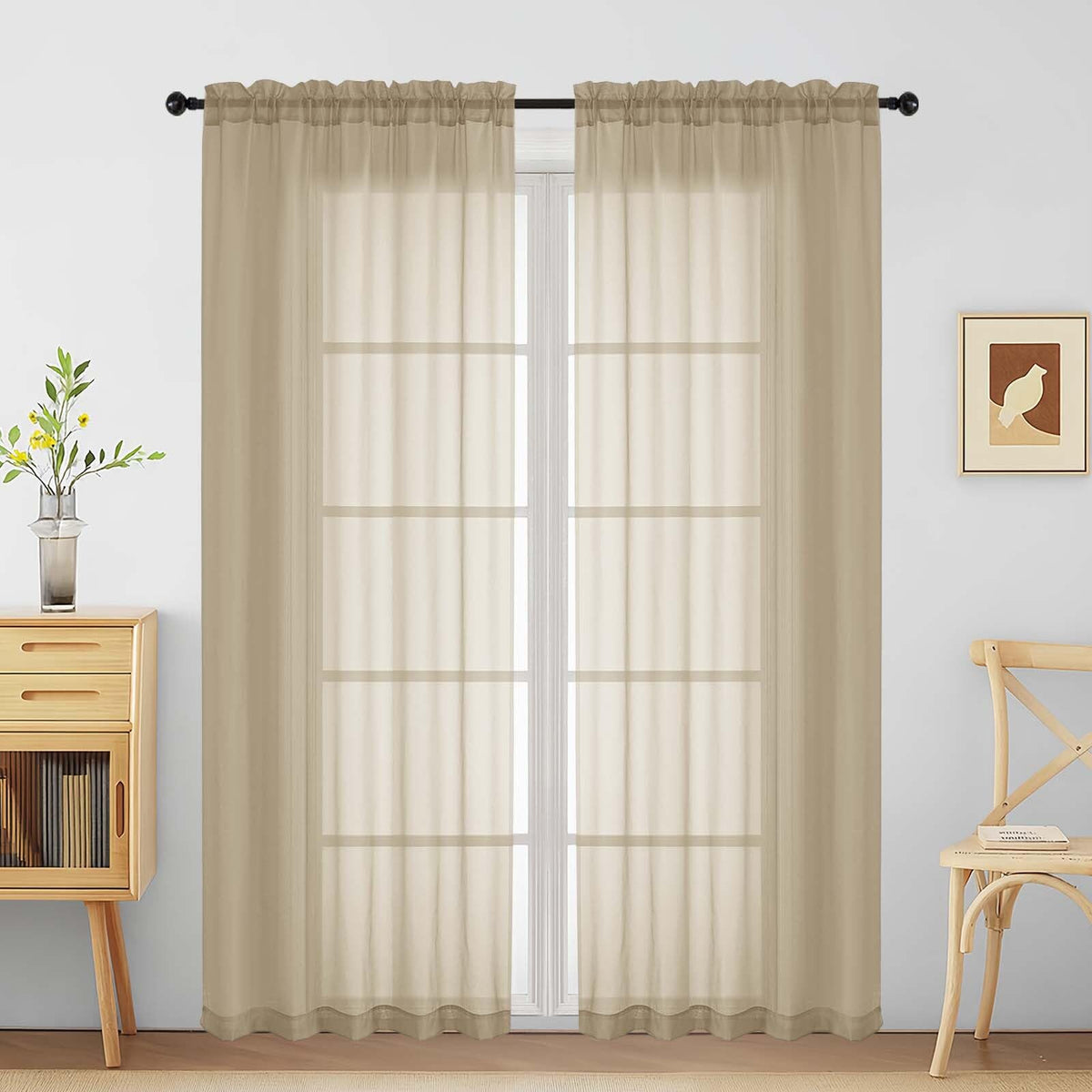 Purple Window Sheer Curtains 54 inch Length, Soft Airy Light Filtering Sheer Curtain 2 Panels Set, Dual Rod Pocket Gauze Purple Drapes for Living Room Bedroom, 2x42Wx54L Inches