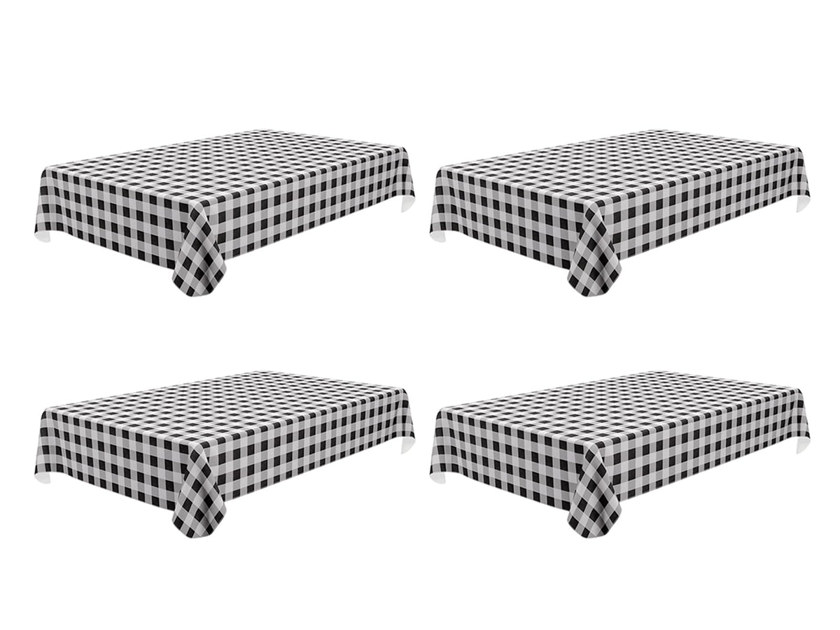 Rectangle Waterproof Vinyl Table Cloth, Buffalo Flannel Backed Tablecloth, Wipeable Plastic Table Cover for Dinner, Kitchen, Outdoor (60" x 84", Black and White)