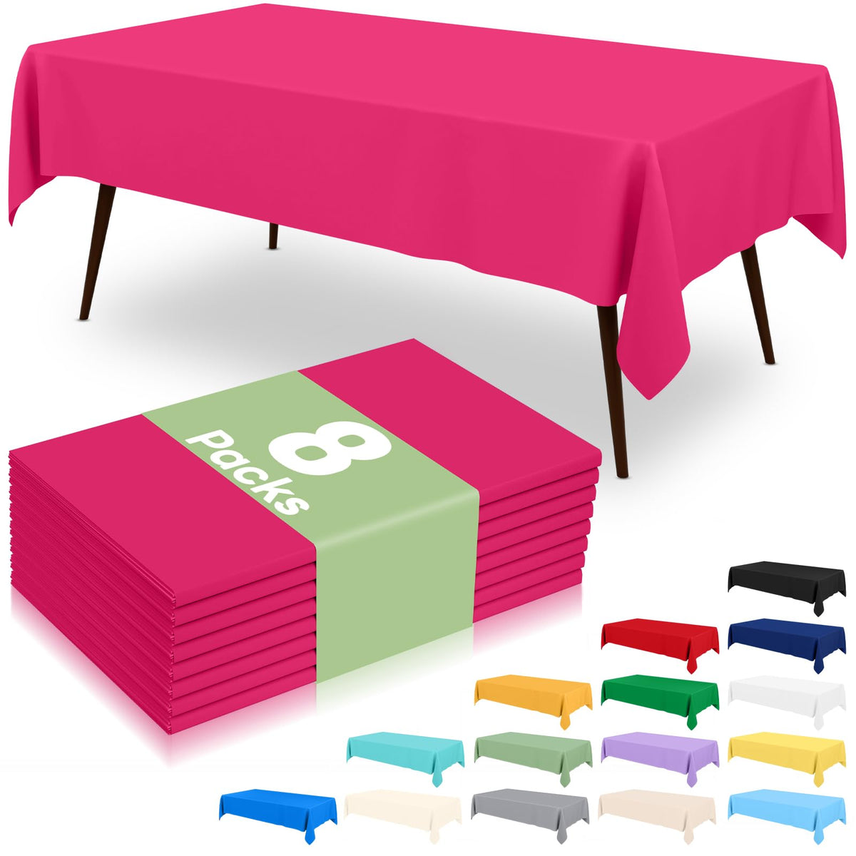 6 Packs Disposable Plastic Table Cloth, 54 x 108 Inch Waterproof Rectangle Tablecloth, Leakproof & Sturdy Decorative Table Covers for Party, Outdoor and Back to School, Black