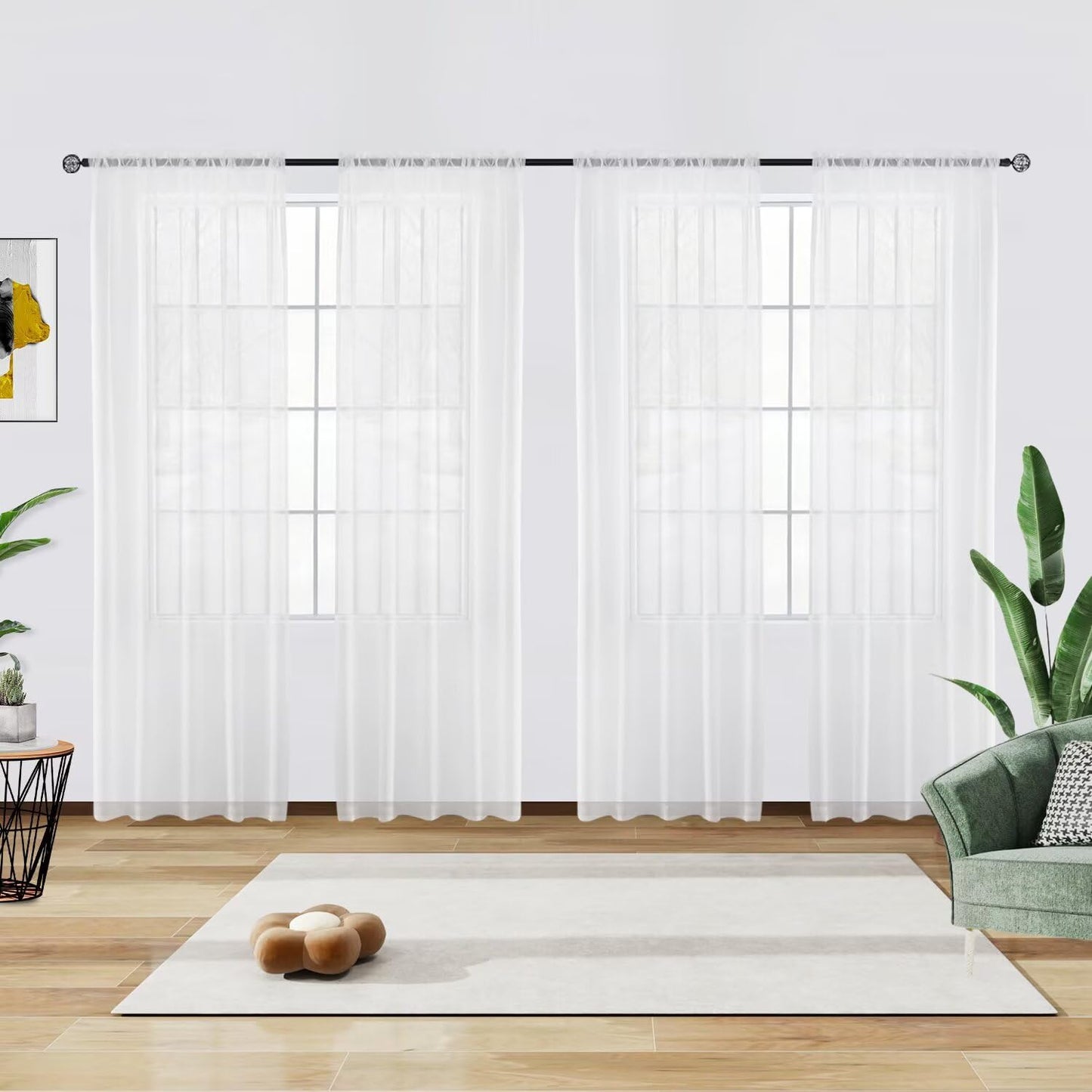 youleyar Solid Sheer Rod Pocket Curtain Voile Draperies 2 Panels White Beige Black Grey Coffee 52 Inch Width 84 Inch Long 1 Pair for Kitchen Bedroom Children Living Room Yard (Ivory,52W ｘ 84L)