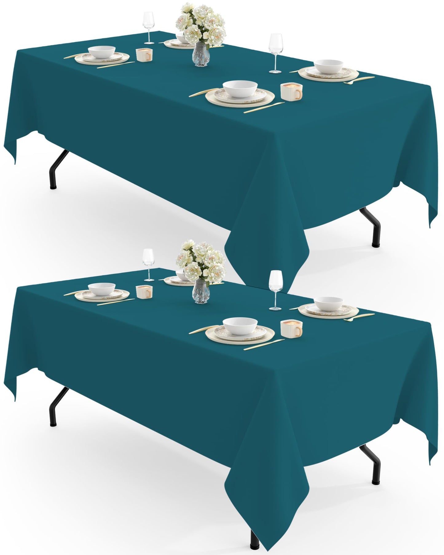 Pureegg Polyester Tablecloth 60" x 102" Reusable Washable 2 Pack White | Durable, Rectangle, for Outdoor Party, Picnic, Wedding, Banquet, Birthday