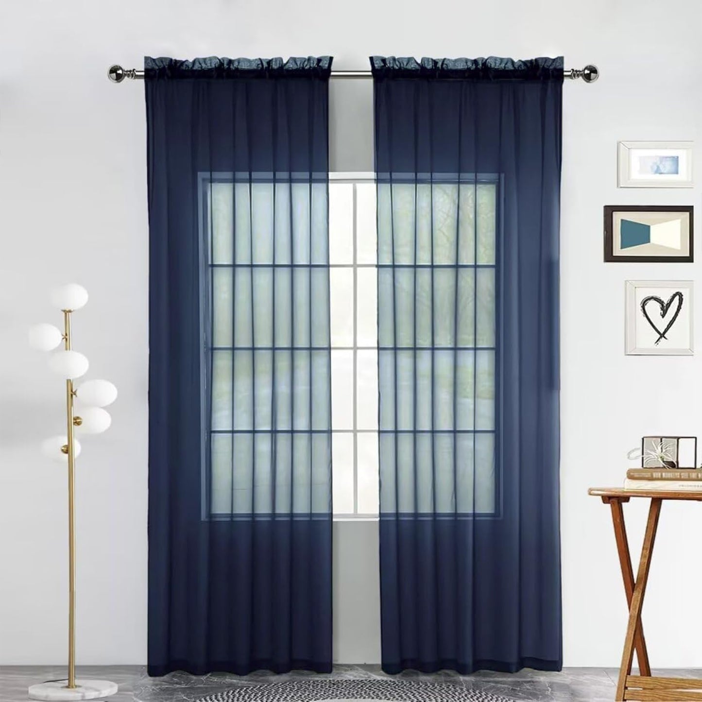 SpaceDresser Basic Rod Pocket Sheer Voile Window Curtain Panels White 1 Pair 2 Panels 52 Width 84 Inch Long for Kitchen Bedroom Children Living Room Yard(White,52 W x 84 L)