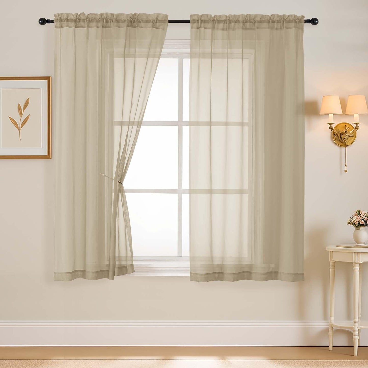 Purple Window Sheer Curtains 54 inch Length, Soft Airy Light Filtering Sheer Curtain 2 Panels Set, Dual Rod Pocket Gauze Purple Drapes for Living Room Bedroom, 2x42Wx54L Inches