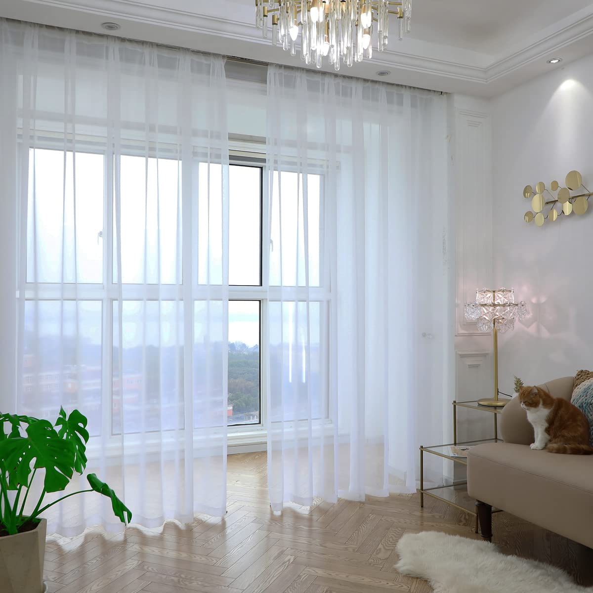PHILEASY Window Sheer Curtains 84 Inches Long 2 Panels White Sheer Curtain Clear Transparent Basic Rod Pocket Panel 15 Colors 10 Size for Bedroom Living Room Yard Kitchen