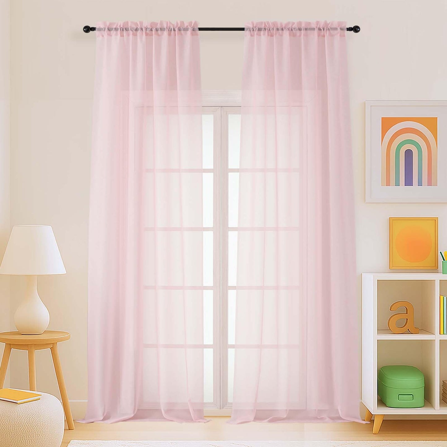 Purple Window Sheer Curtains 54 inch Length, Soft Airy Light Filtering Sheer Curtain 2 Panels Set, Dual Rod Pocket Gauze Purple Drapes for Living Room Bedroom, 2x42Wx54L Inches