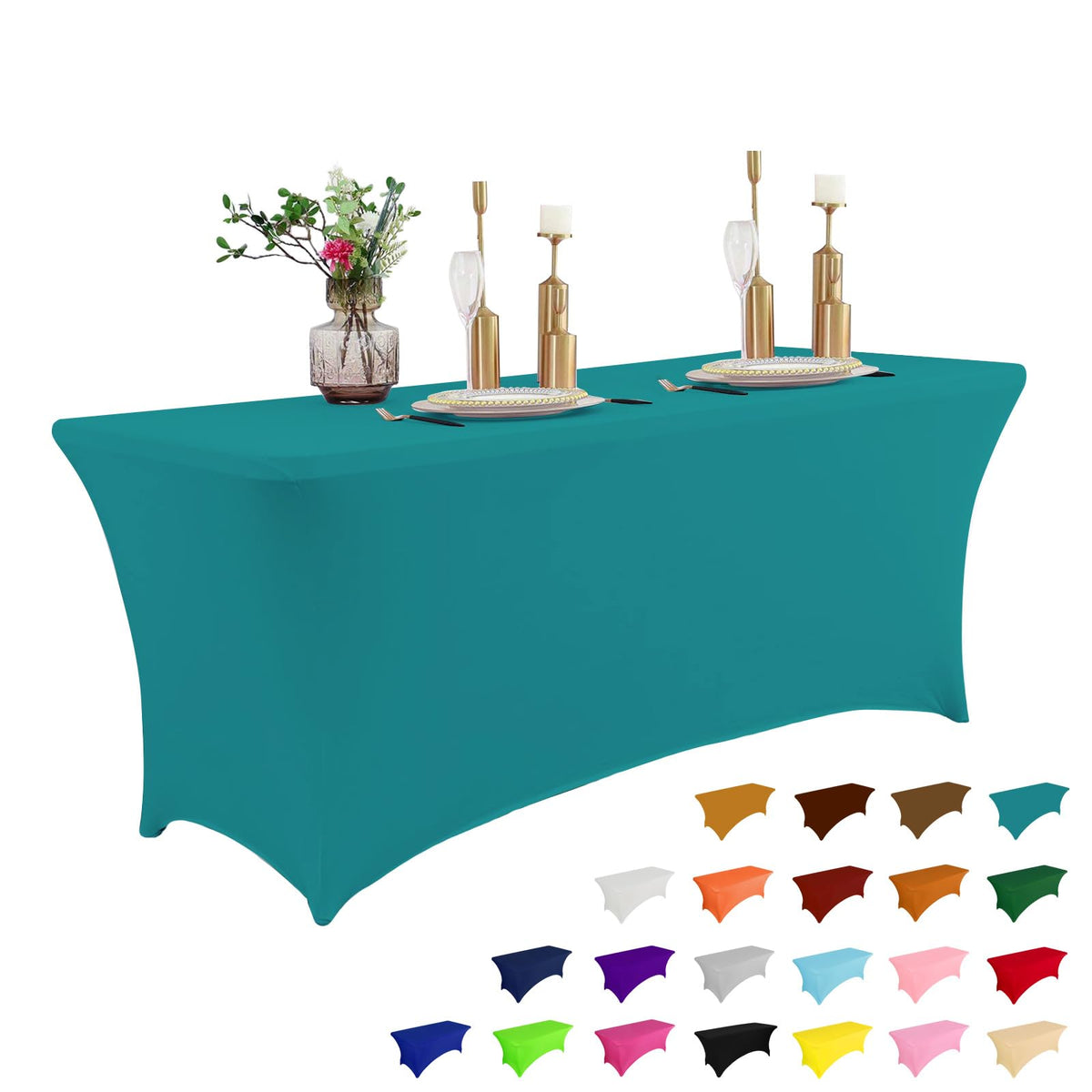 IVAPUPU 2 Pack 6FT Black Table Cloth for Rectangular Spandex Table Cover | Fitted Events Stretch Covers Washable Spandex Tablecloth Protector for Party, Wedding, Cocktail, Banquet, Festival