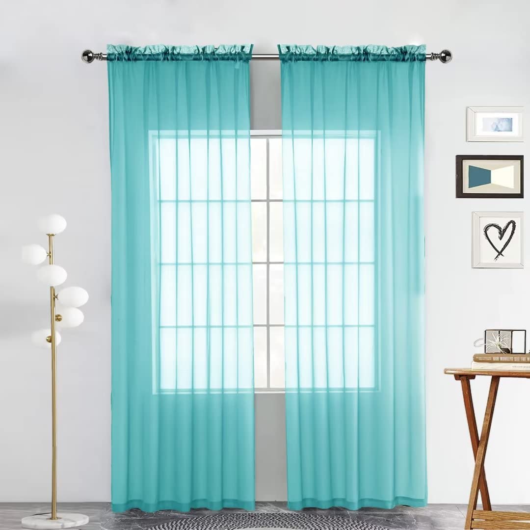 SpaceDresser Basic Rod Pocket Sheer Voile Window Curtain Panels White 1 Pair 2 Panels 52 Width 84 Inch Long for Kitchen Bedroom Children Living Room Yard(White,52 W x 84 L)