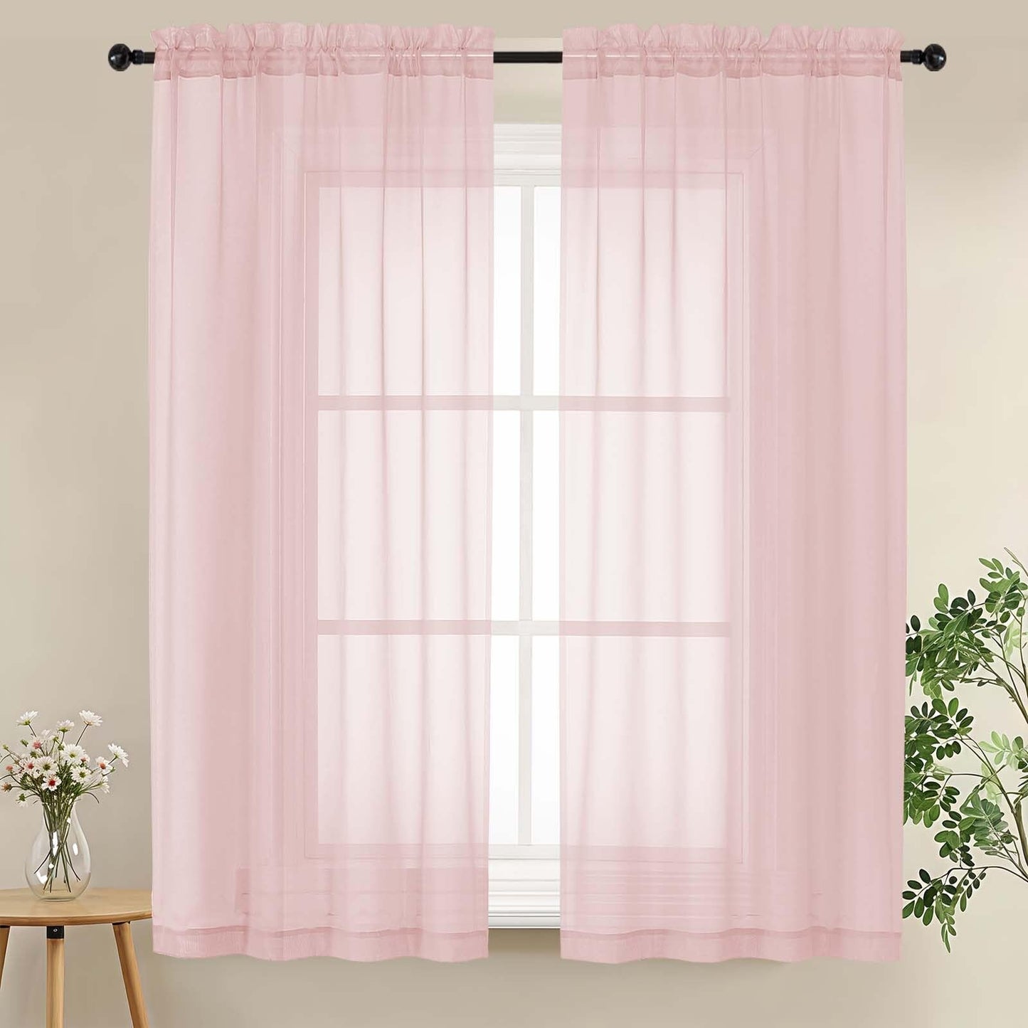 LIVEKID White Sheer Curtains 84 Inches Long 2 Panels - Light Filtering Breathable Voile Textured Sheer Curtains for Bedroom/Living Room, Rod Pocket Soft Elagant & Airy Solid Drapes, W42 x L84