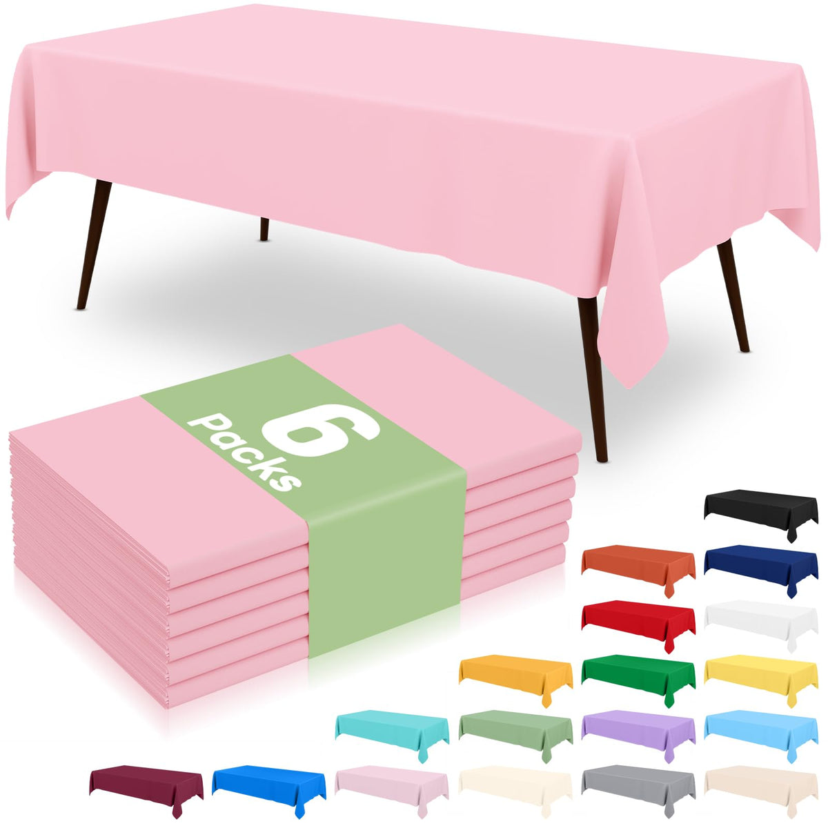 6 Packs Disposable Plastic Table Cloth, 54 x 108 Inch Waterproof Rectangle Tablecloth, Leakproof & Sturdy Decorative Table Covers for Party, Outdoor and Back to School, Black