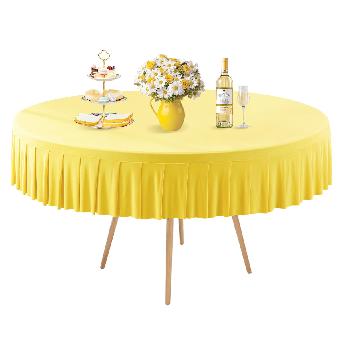 8 Pack Champagne Spandex Round Tablecloths for 72in Table, Stretchy Fitted 6FT Round Table Cloths, Wrinkle Free Table Cover with Skirt for Wedding Birthday Party Bridal Shower Banquet