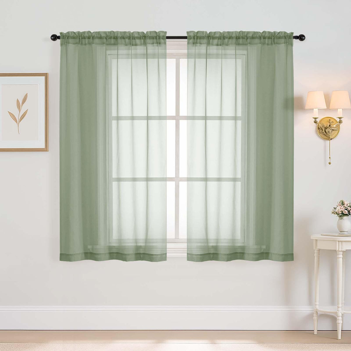 Purple Window Sheer Curtains 54 inch Length, Soft Airy Light Filtering Sheer Curtain 2 Panels Set, Dual Rod Pocket Gauze Purple Drapes for Living Room Bedroom, 2x42Wx54L Inches