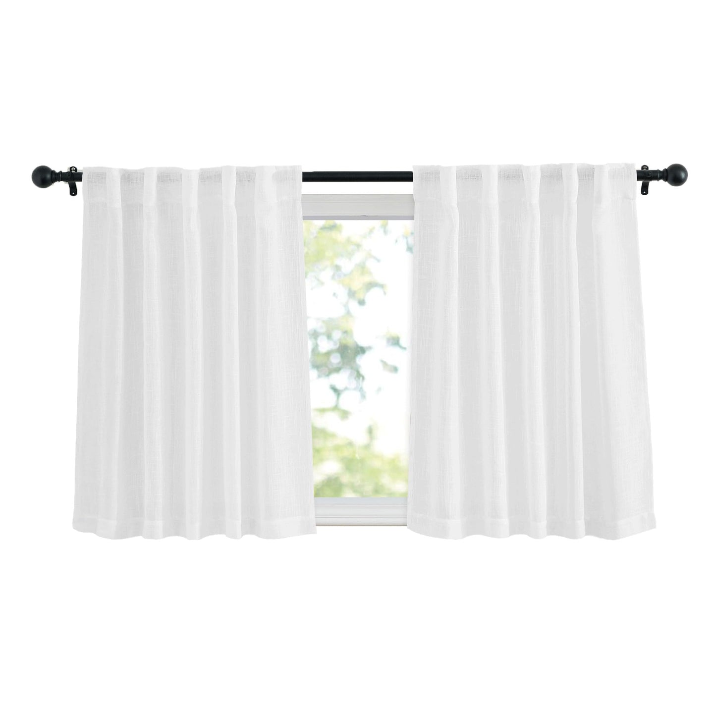 NICETOWN Flax Linen Curtains 84 inch Long, Rod Pocket & Back Tab Semi Sheer Vertical Drapes Privacy Added with Light Filtering for Bedroom/Living Room, Burlap, W52 x L84, 2 Pieces