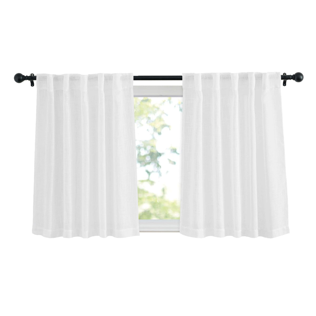 NICETOWN White Linen Sheer Curtains and Drapes 84 inches Long, Rod Pocket & Back Tab semitransparent with Light Through Vertical Window Treatments for Sliding Glass Door & Living Room, 52"W, Set of 2
