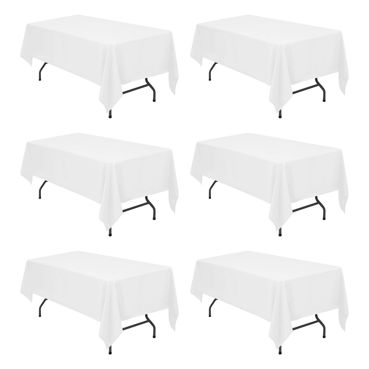 BRILLMAX 6 Pack Ivory Tablecloths 90x132 Inch for 6ft Rectangle Tables | 150 GSM Polyester Fabric, Floor Length Drop, Water, Stain & Wrinkle Resistant Cloth Cover for Wedding Reception Banquet Party