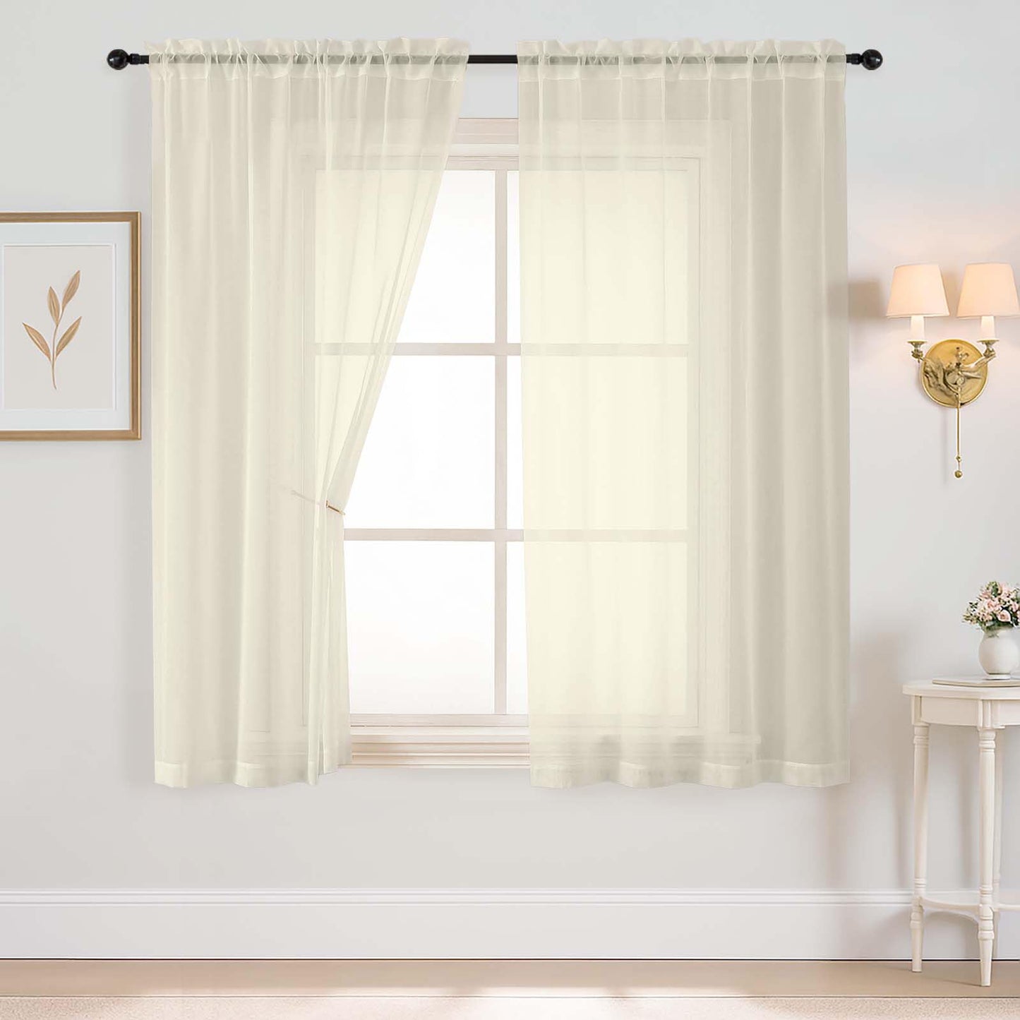 Purple Window Sheer Curtains 54 inch Length, Soft Airy Light Filtering Sheer Curtain 2 Panels Set, Dual Rod Pocket Gauze Purple Drapes for Living Room Bedroom, 2x42Wx54L Inches
