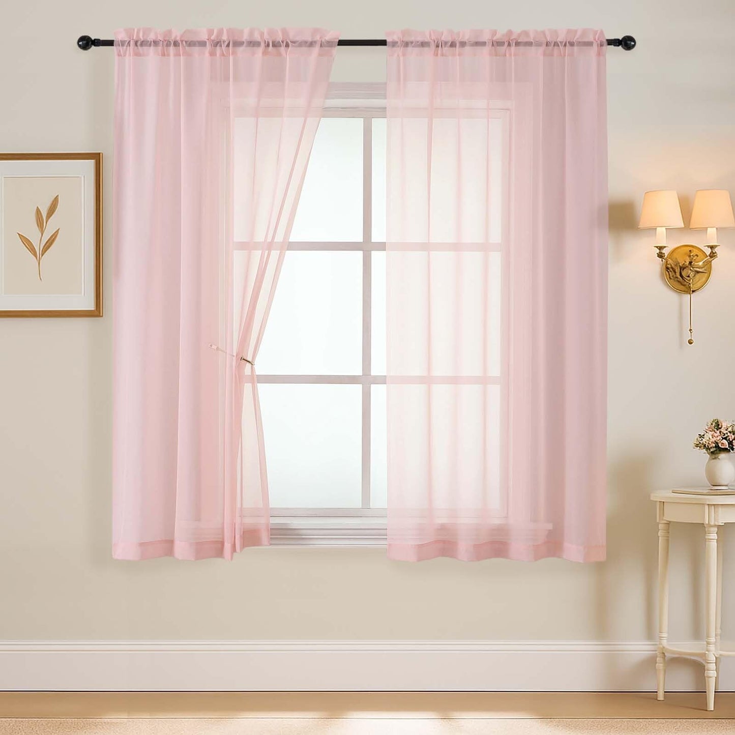 Purple Window Sheer Curtains 54 inch Length, Soft Airy Light Filtering Sheer Curtain 2 Panels Set, Dual Rod Pocket Gauze Purple Drapes for Living Room Bedroom, 2x42Wx54L Inches